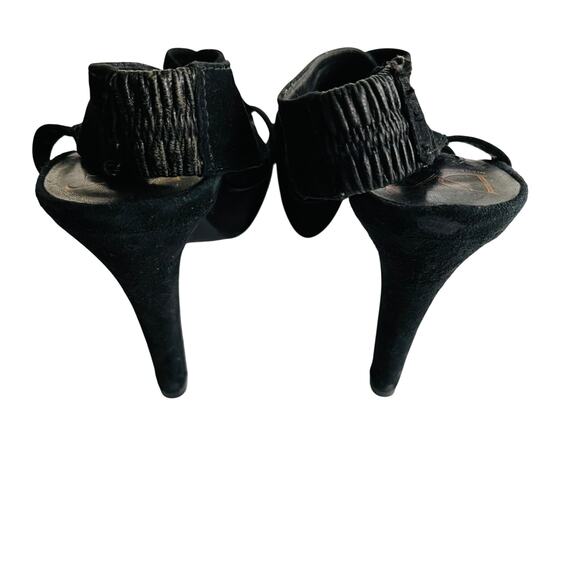 DVF Suede Criss Cross Open Toe Heel 6 Black Sandal Chunky Dance Party - Picture 6 of 7